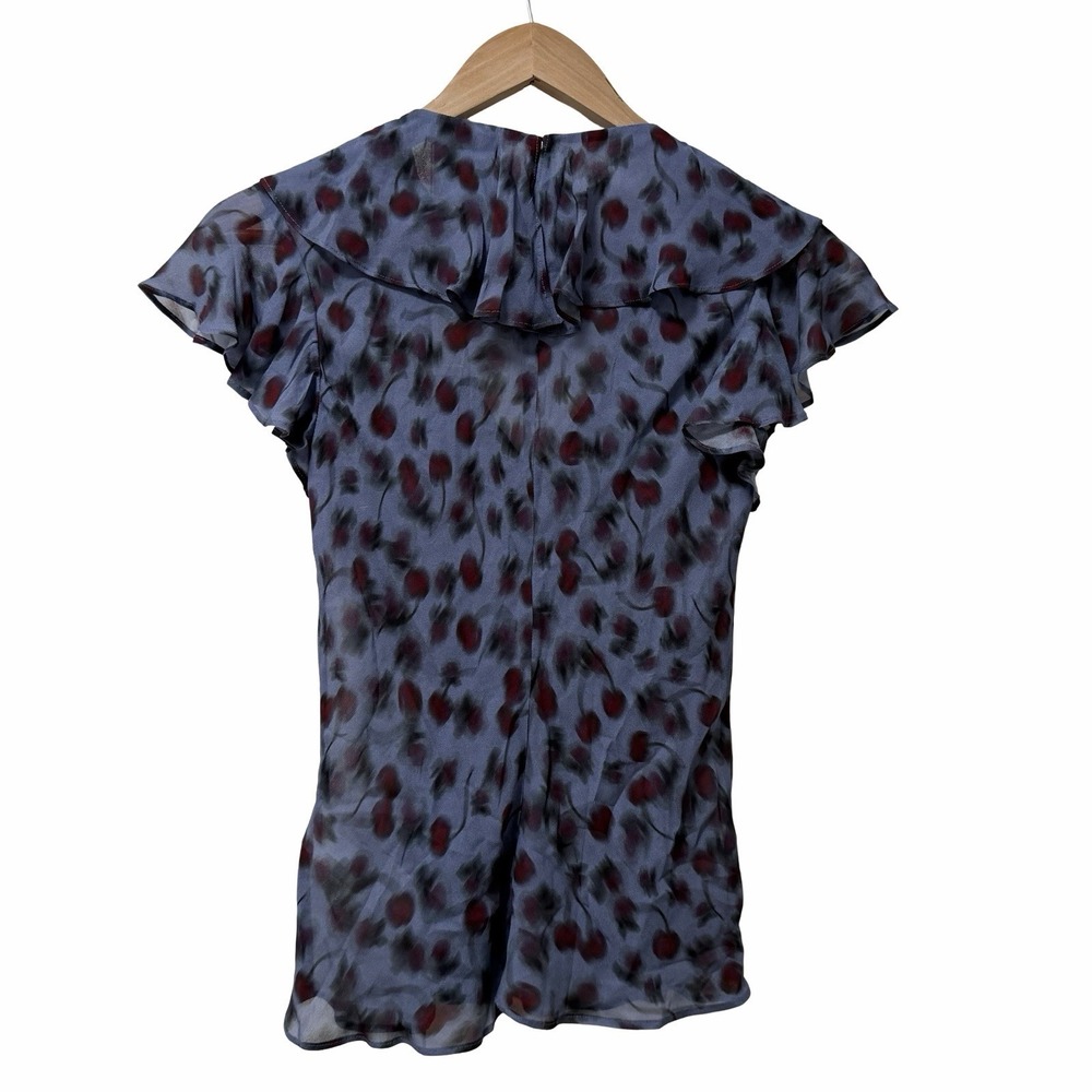 J Crew Ruffle Chiffon Floral V Neck Blouse Top Size XS Blue Lightweight Fairy‎ - Picture 2 of 6